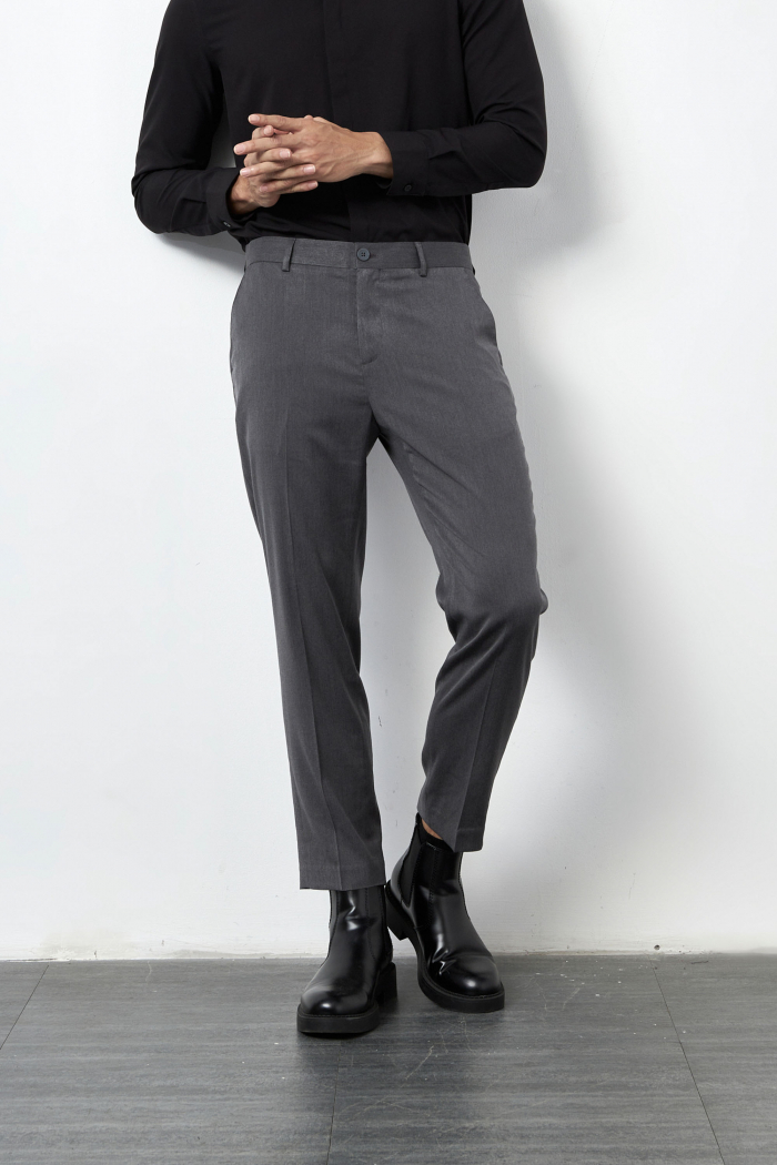Quần Vải Nam ROUTINE Form Slim Crop vải mềm màu xám - 10F21PFO002CR1 | LASTORE MENSWEAR