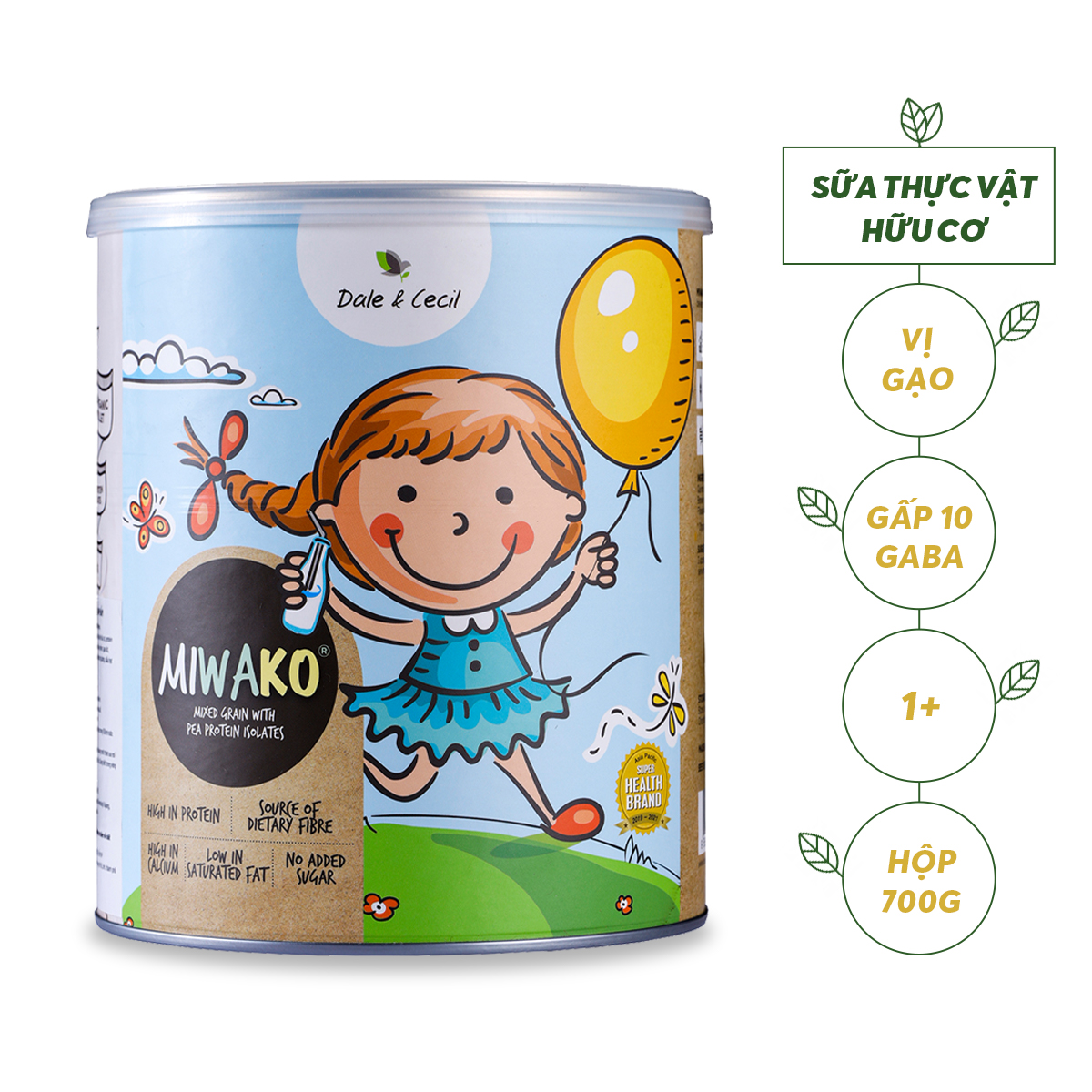 Sữa Hữu Cơ Miwako Nhập Khẩu Malaysia Hộp 700g Vị Gạo, Sữa Hạt Dinh Dưỡng Cho Bé Biếng Ăn Tiêu Hóa Kém Thấp Còi