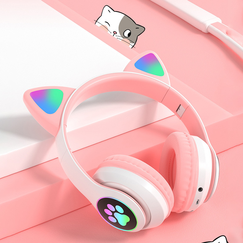 Tai nghe chụp tai headphone bluetooth Hewolf tai nghe mèo không dây hàng chính hãng có đèn LED nghe nhạc chơi game đàm thoại dùng được cho điện thoại, laptop, máy tính