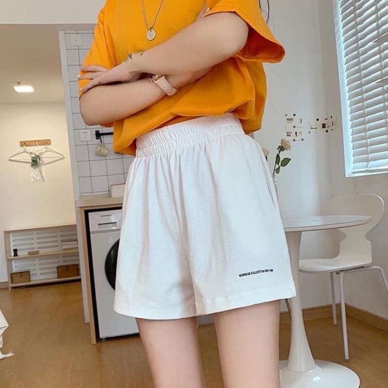 Quần short unisex_quần đùi đũi chun thêu siêu Hot ulzzang nữ tính, mầu đen, trắng, be, nâu tây, cocoland