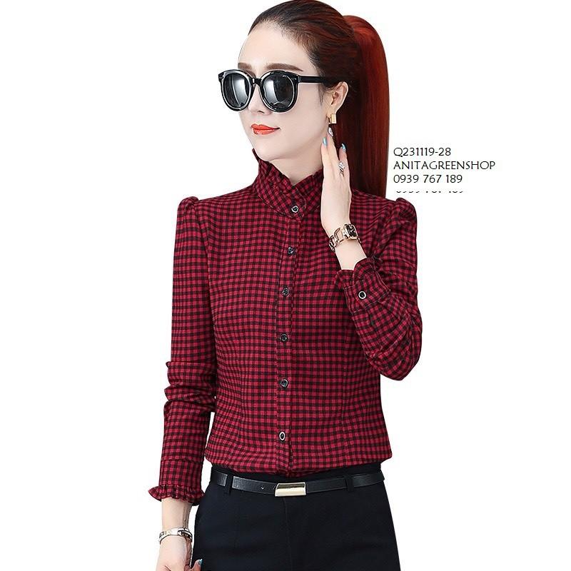 Q231119 ÁO SƠ MI CARO CỔ NHÚN BÈO