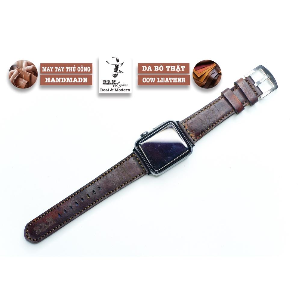 Dây đồng hồ trống đồng da bò thảo mộc vegtan cao cấp màu gỗ mahogany bền chắc - chính hãng RAM Leather