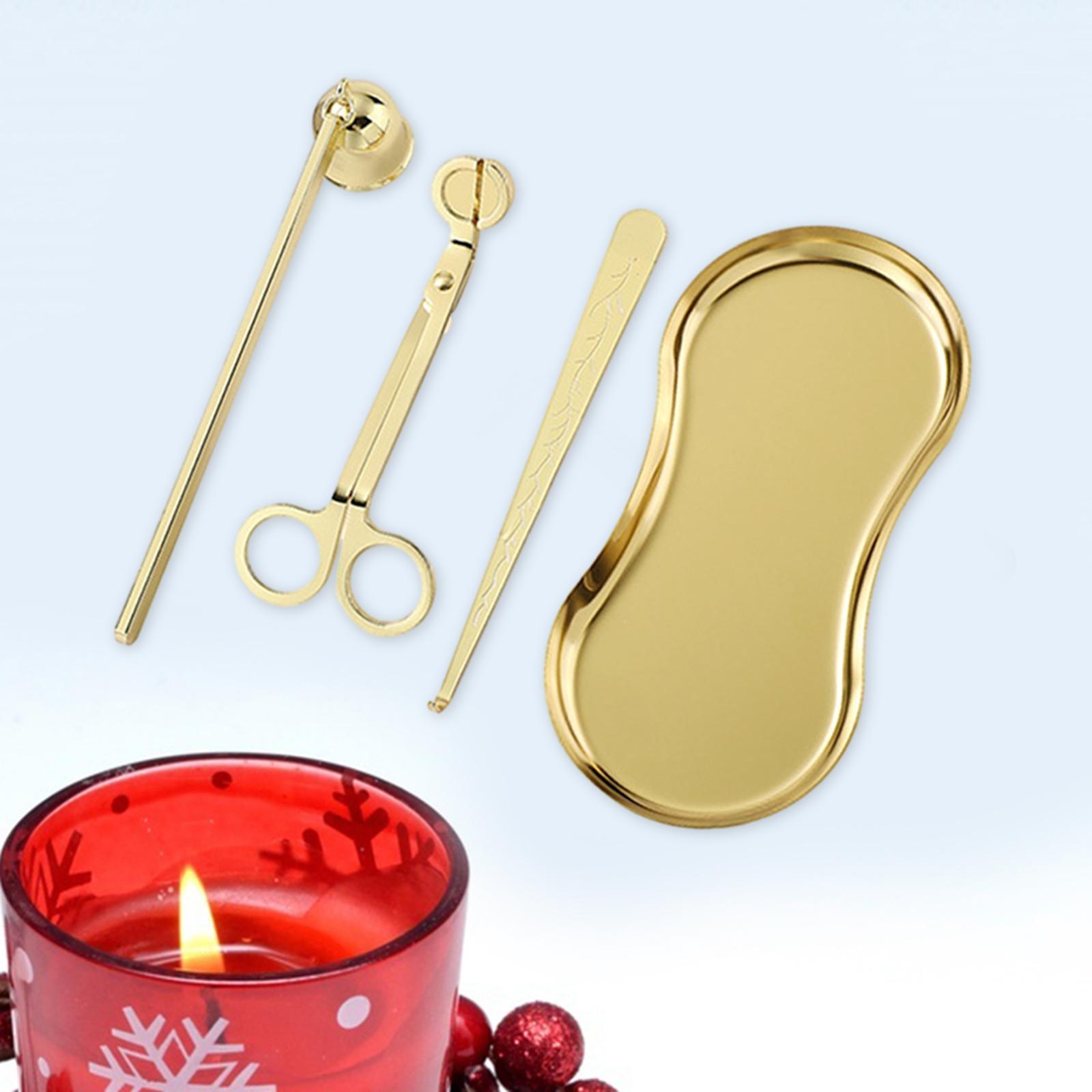 4Pcs Candle Accessory Wick Cutter Extinguisher Stainless Steel Rustproof Sturdy Wick Dipper with Storage Tray