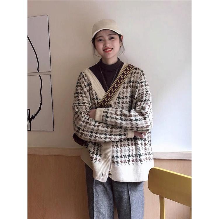 Áo cardigan len Áo cadigan khoác len nữ dệt kim form rộng cổ V phong cách Hàn Quốc ulzzang