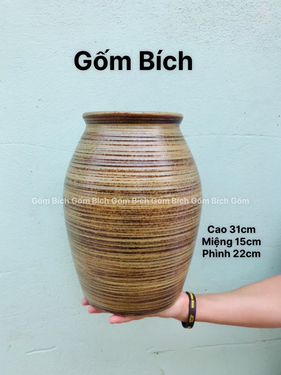 Bình Hoa Lọ Hoa Men Mộc Dáng Chum Miệng Rộng Vẽ Tay Gốm Sứ Bát Tràng - Gốm Bích