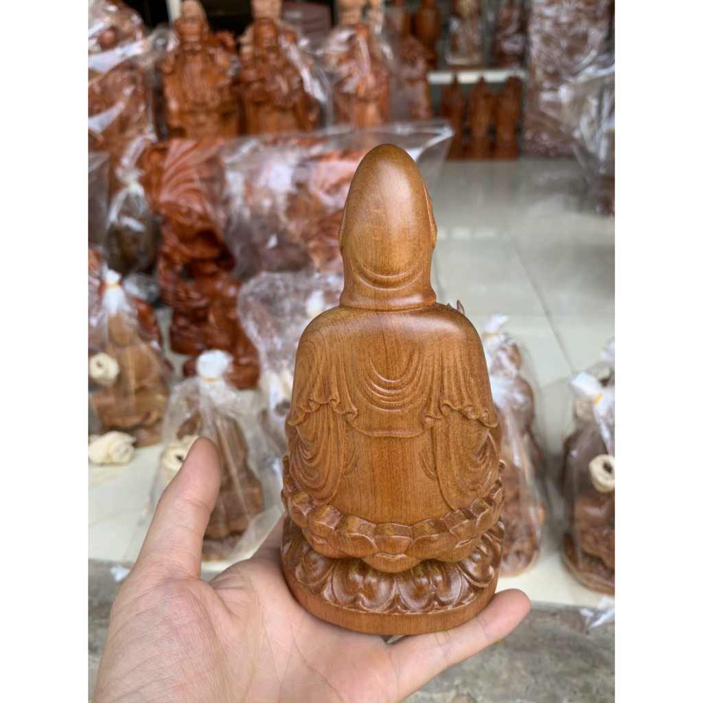Tượng phật quan âm phong thủy gỗ bách xanh cao 15 cm