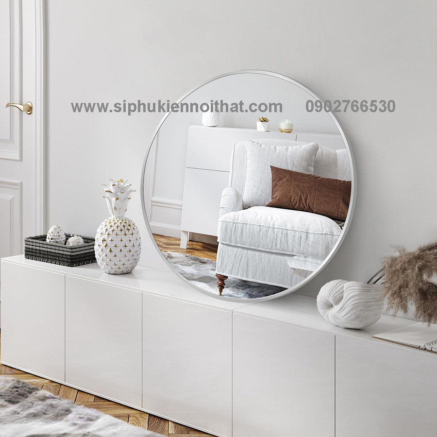 Gương Tròn Khung Nhôm Mạ Màu Trắng Bạc TT-070