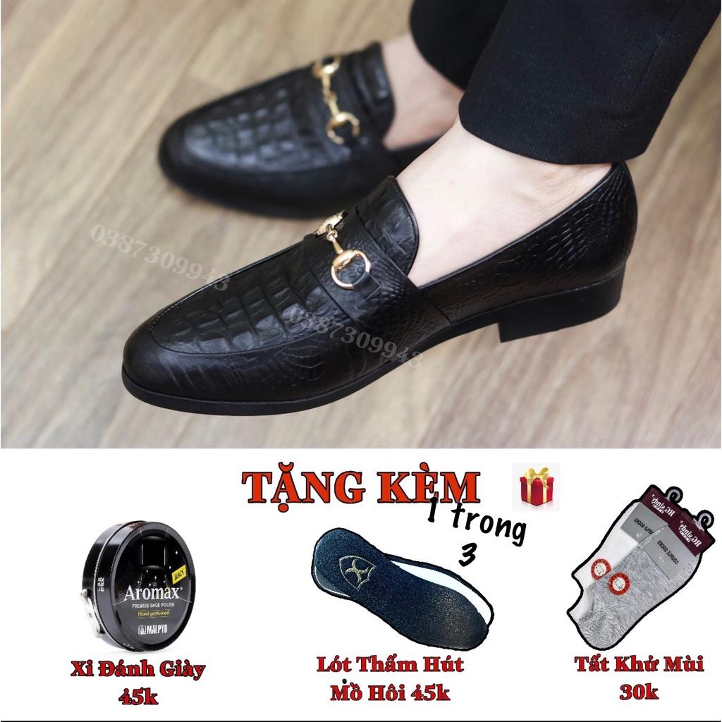 Giày Lười Nam Giá Rẻ Dập Vân Cá Sấu Có Đai Vàng Mã L180