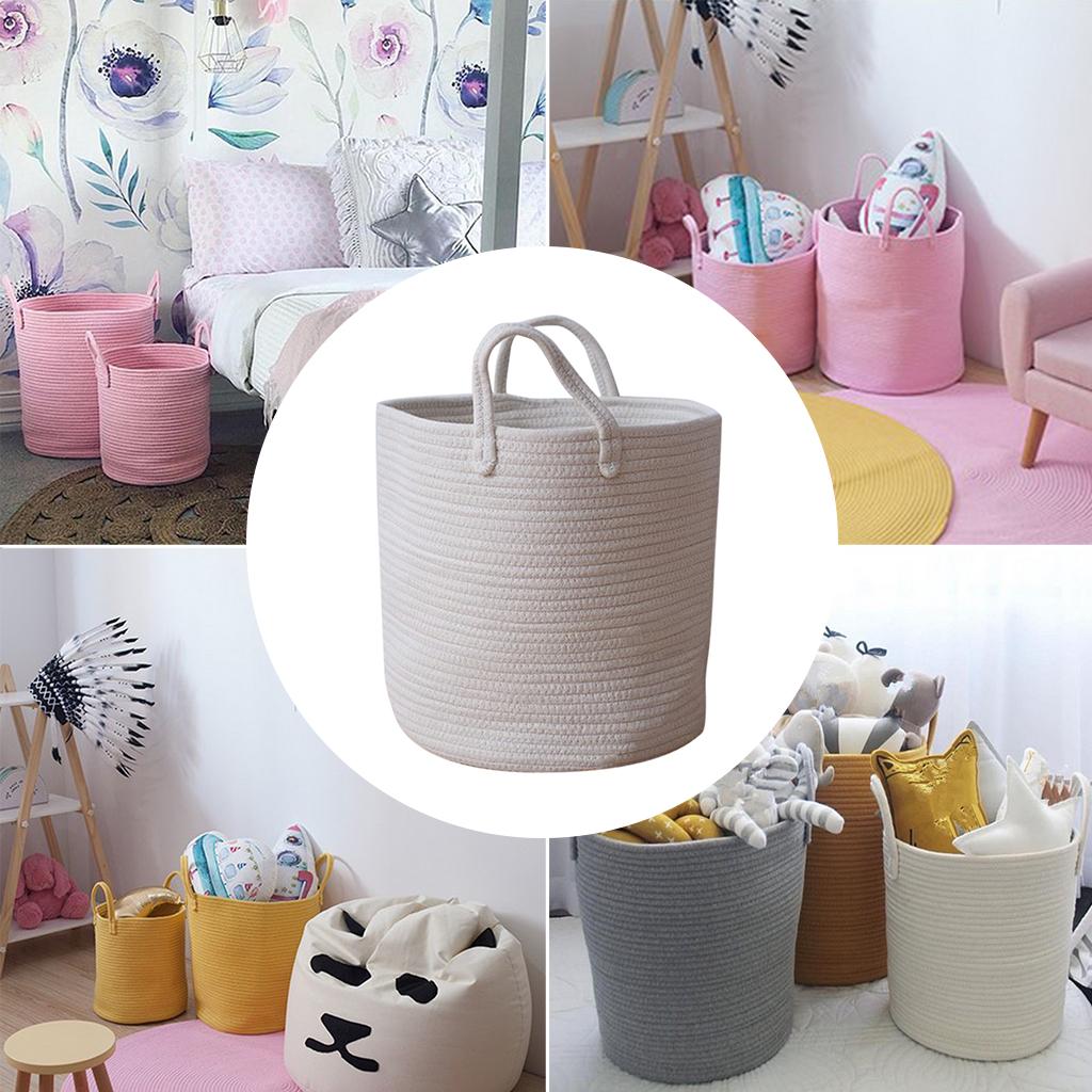 Cotton Woven Storage Baskets Cotton Rope Handle Basket Kids Toys Basket Laundry Hamper