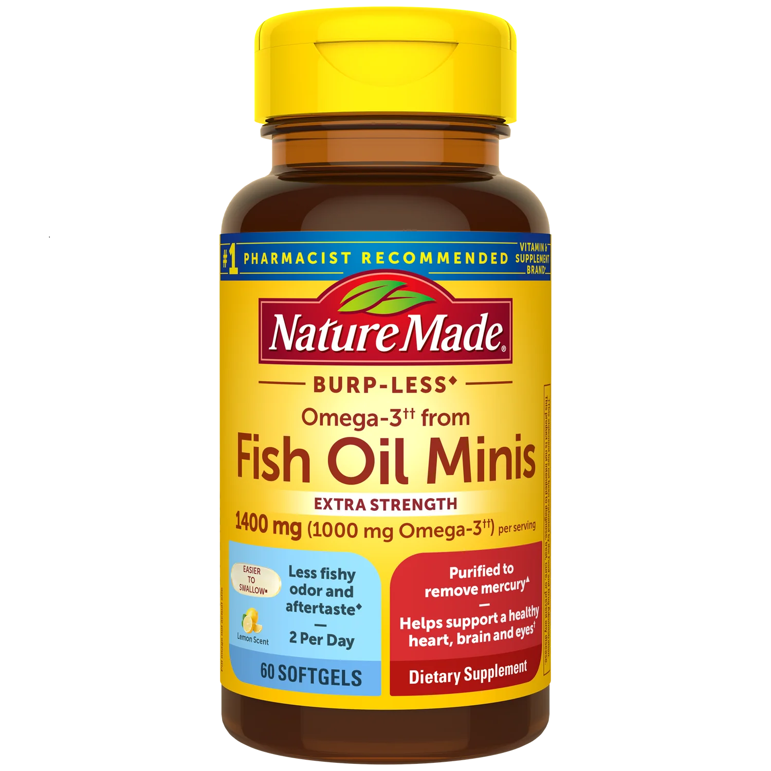 Omega-3 dầu cá Burp Less Fish Oil 1400mg Nature Made Mỹ hỗ trợ sức khỏe cho tim, não và mắt - OZ Slim Store