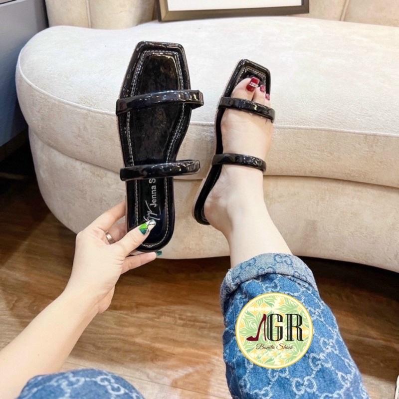 Dép 2 quai ngang da bóng mũi vuông