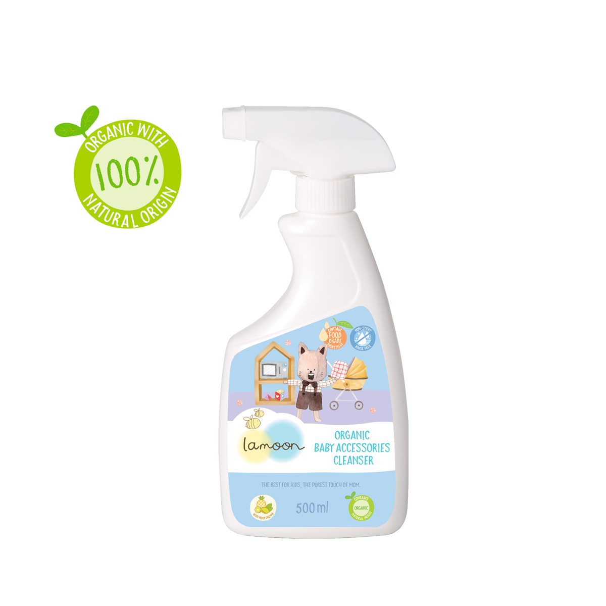 Nước rửa đồ chơi Organic an toàn cho bé Lamoon - Bình 500ml