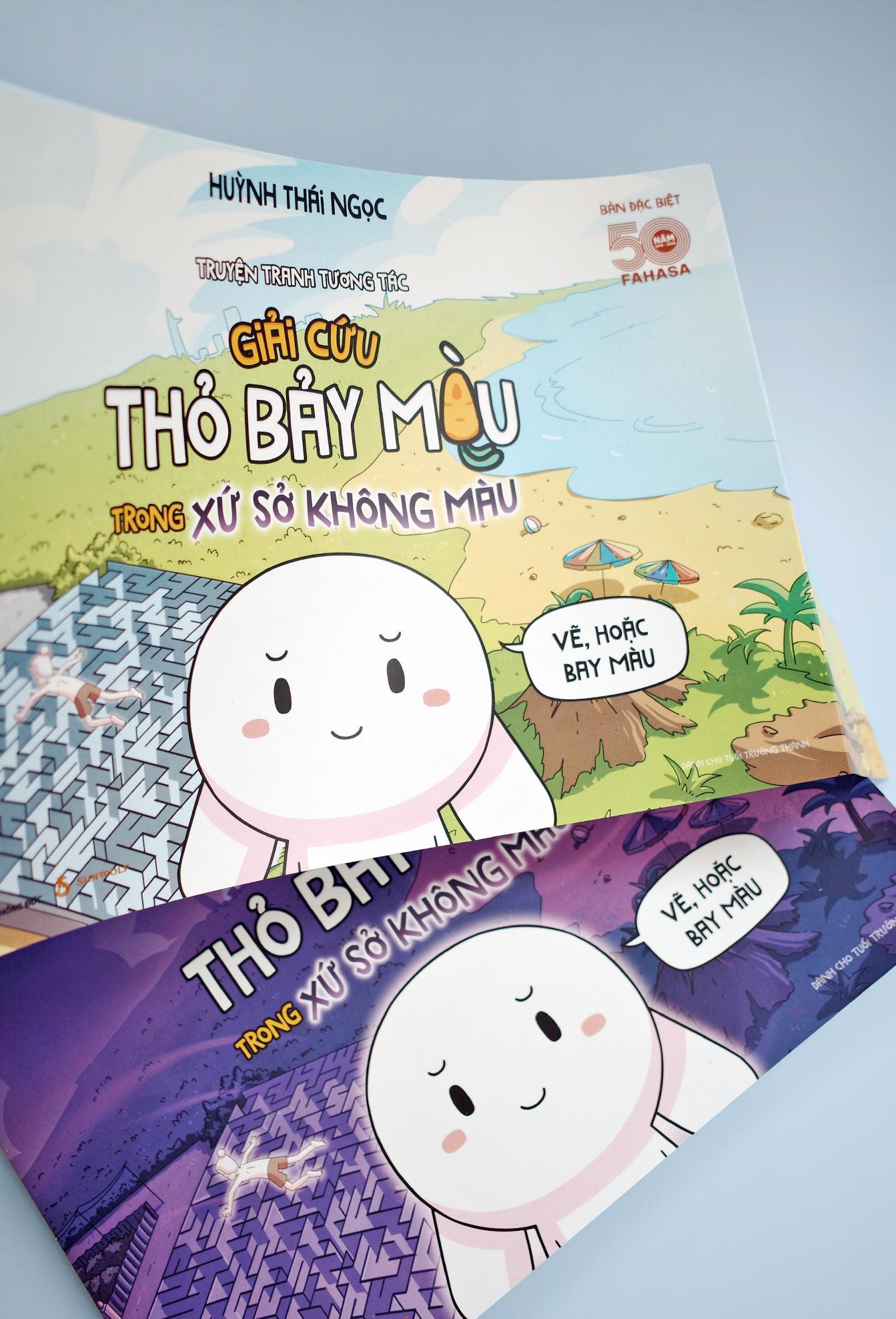 Sách - Truyện Tranh Tương Tác - Giải Cứu Thỏ Bảy Màu Trong Xứ Sở Không Màu - Bản Đặc Biệt Fahasa - Tặng Kèm 1 Bìa Áo Ngoài Phiên Bản Sáng + 1 Bookmark 2 Mặt Cán Holo + 3 Sticker Cán Holo