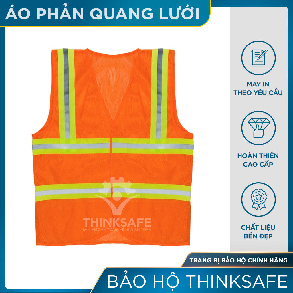 Áo phản quang vải lưới thoáng mát, mỏng nhẹ chuyên dùng cho công nghiệp, nhà máy, công trình, áo lưới màu cam, áo ngắn tay BL