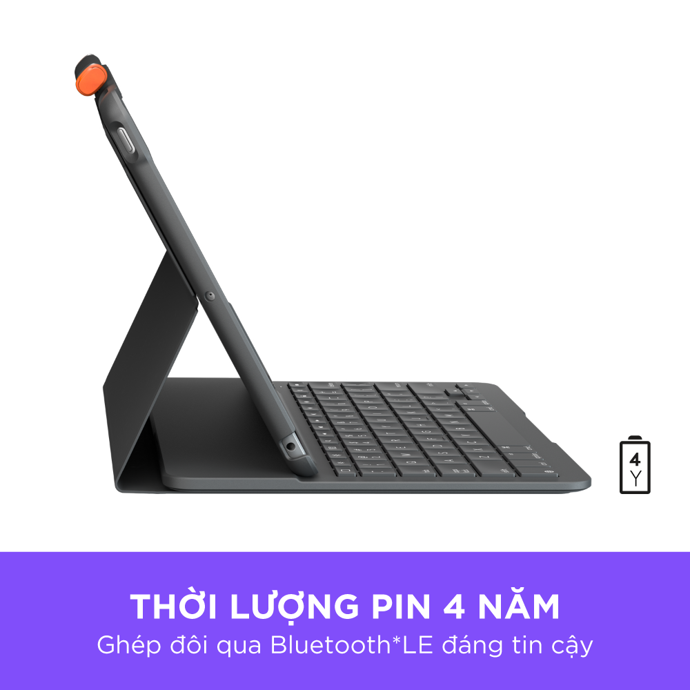 Bao da kèm bàn phím Logitech Slim Folio kết nối bluetooth dành cho iPad Gen7, Gen 8, Gen 9 - Pin đến 4 năm - Màu Đen - Hàng chính hãng