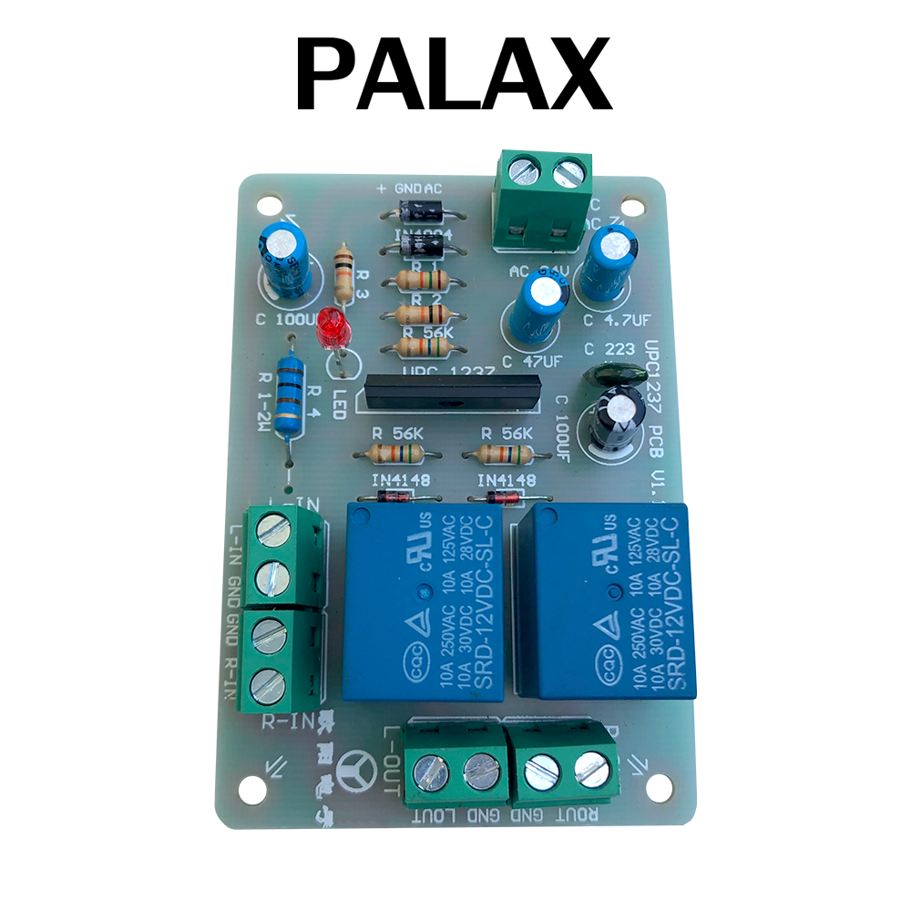 Mạch bảo vệ loa Palax UPC1237 sử dụng 2 relay bảo vệ riêng biệt cho từng kênh có chế độ trễ 5 gây chuyên dùng cho Ampli