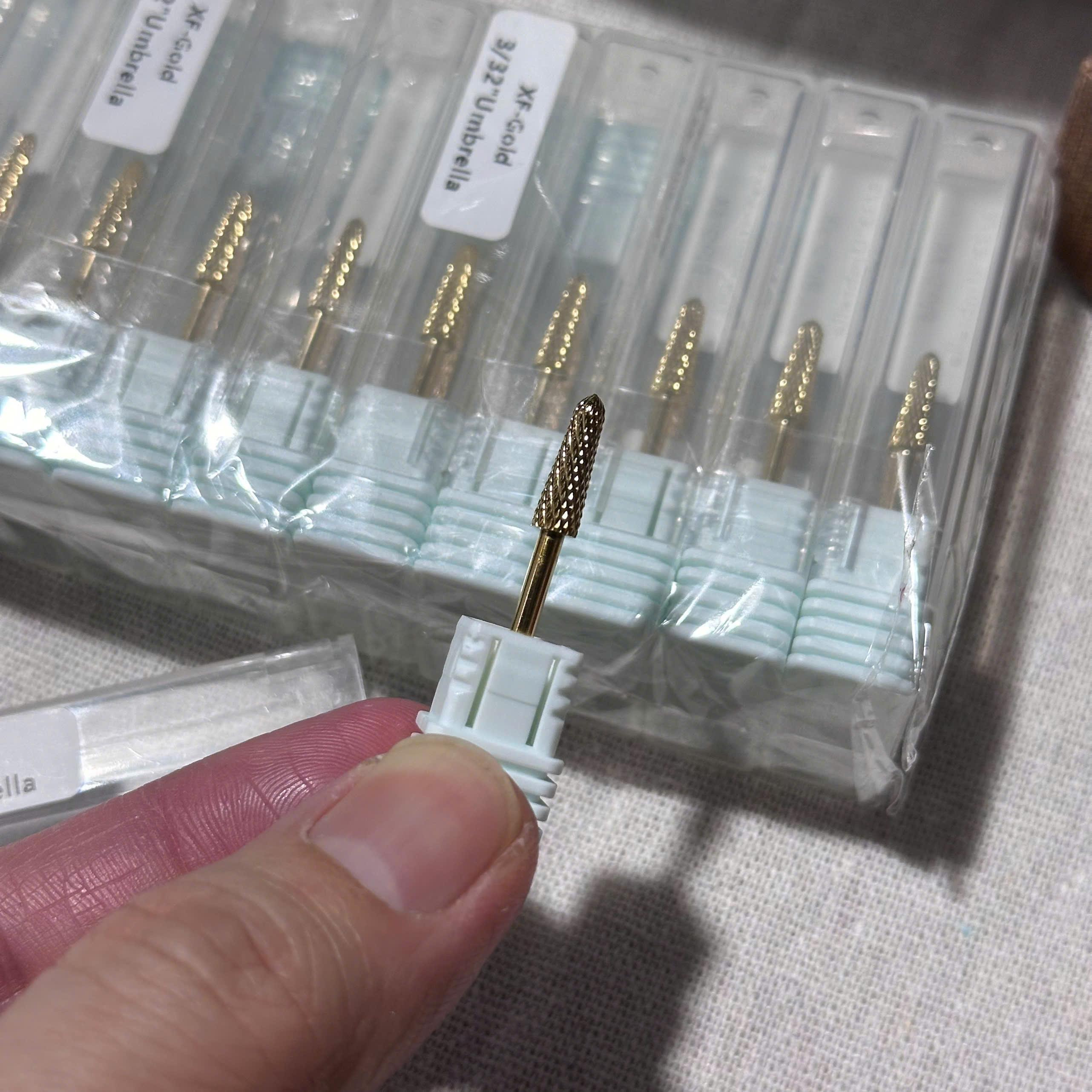 Đầu Mài Chân Móng Úp Titan XF-GOLD Bo Viền Làm Nail Siêu Êm, Đầu Mài Hình Nón Vonfram Đúc Đặc 3/32 Umbrella Không Nóng Không Giật Tưng Nữ Women
