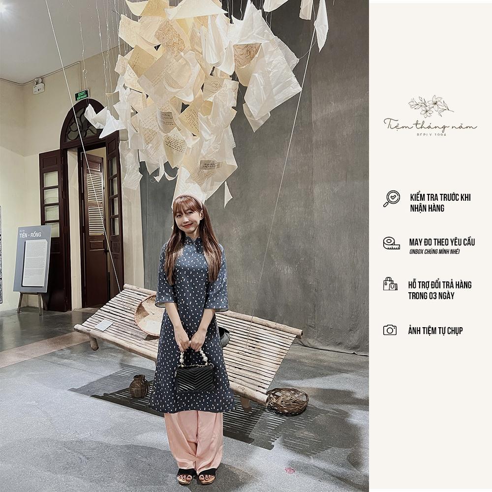 Áo dài "Hoa thơm cỏ lạ" - màu Xanh jeans