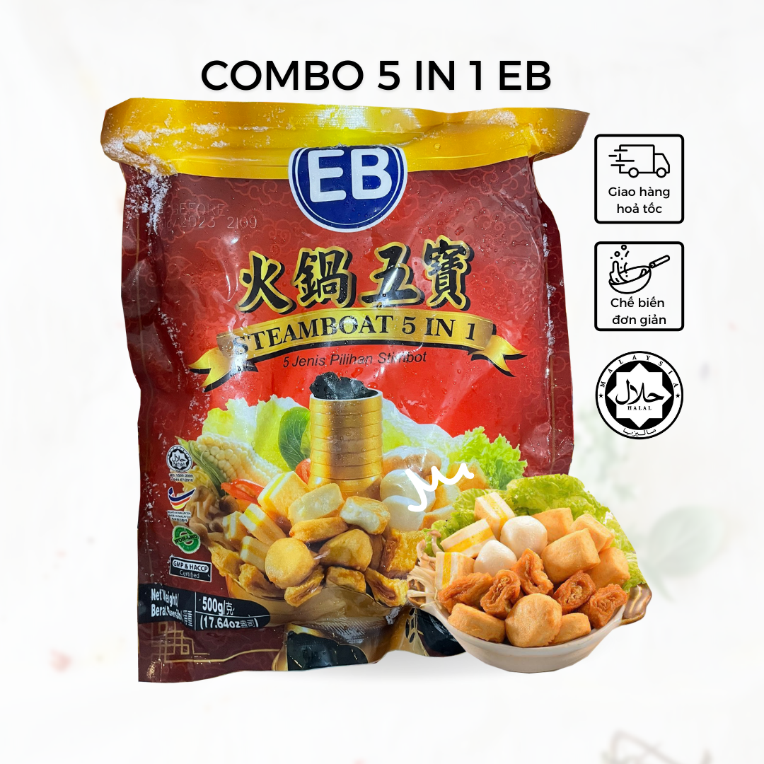 Combo Viên Thả Lẩu 5 trong 1 Malaysia EB thượng hạng - 500g/ gói - Viên thả lẩu đông lạnh