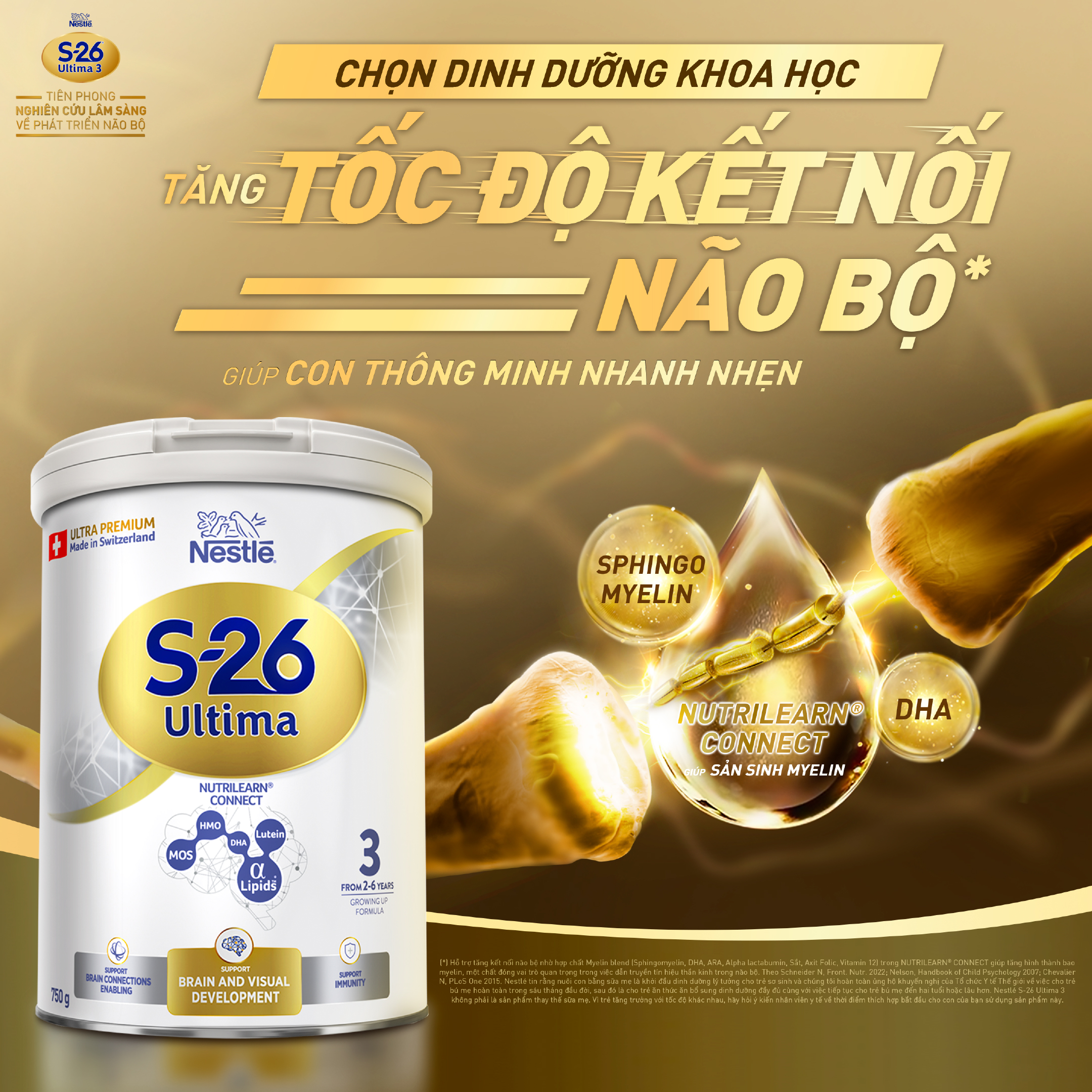 Sữa dinh dưỡng công thức S-26 ULTIMA 3 750G với hợp chất NUTRILEARN CONNECT giúp tăng tốc độ kết nối não bộ