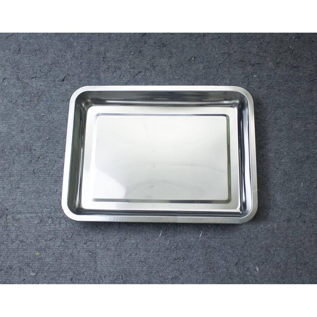 Khay inox chữ nhật làm bánh, đựng thức ăn sâu 26x19x4 cm