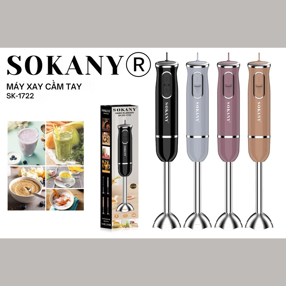 Máy xay cầm tay đa năng SOKANY SK-1722 xay sinh tố, xay cá, cháo bột nhanh chóng dễ dàng vệ sinh - HÀNG CHÍNH HÃNG