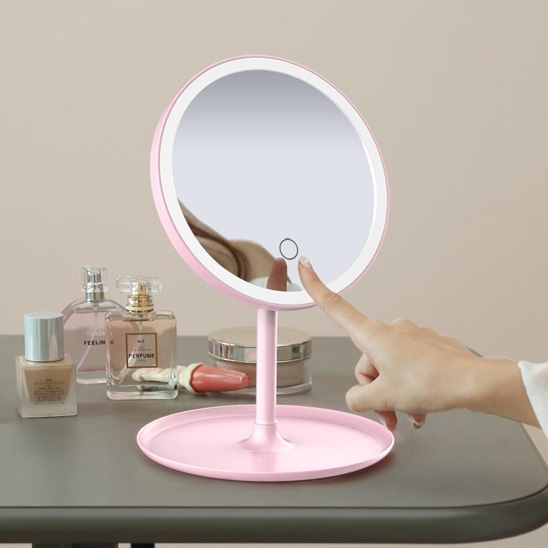 Gương Để Bàn Trang Điểm Có Đèn Led Cảm Ứng 3 Chế Độ Ánh Sáng Gương MakeUp