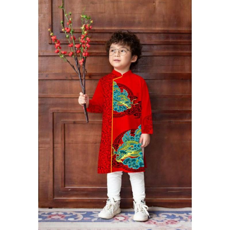 Áo dài bé trai chất gấm lụa