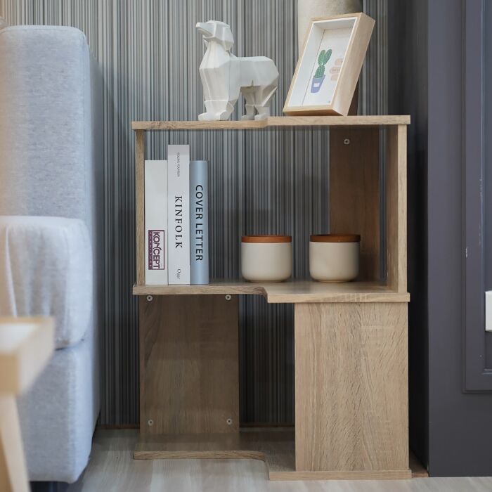 SB Furniture, Looms, Clint 2-Tier Corner Shelf, Solid Oak Color, W50xD50xH64 cm.