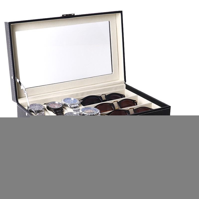 Hộp đựng đồng hồ và mắt kính trang sức 6/10/12/24 ngăn 2 tầng cao cấp