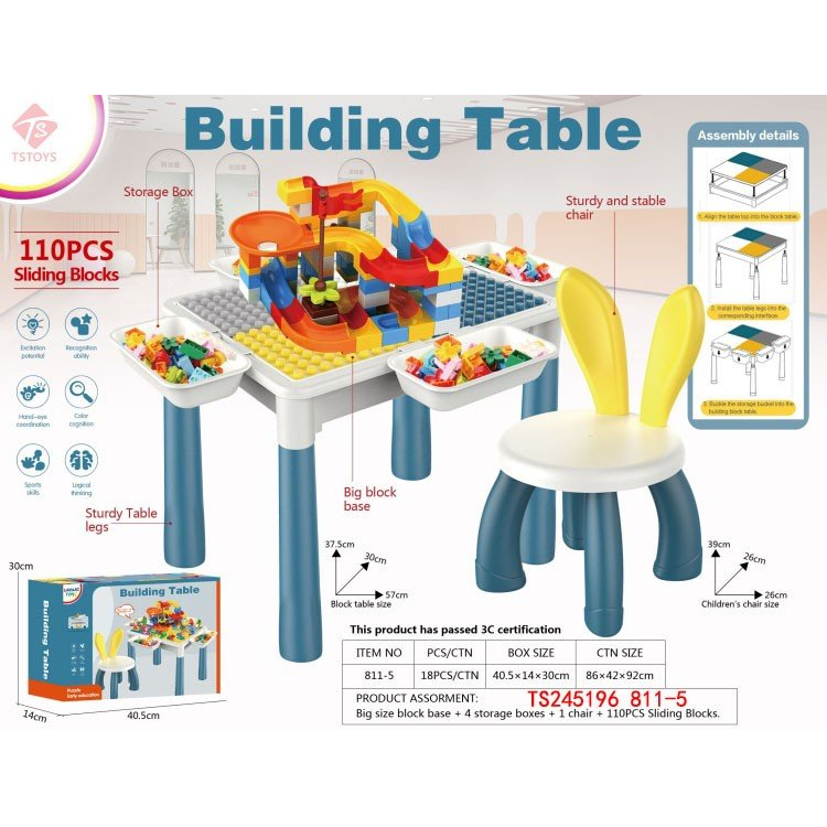 Bộ đồ chơi lắp ghép 110 chi tiết + bàn ghế đa chức năng cỡ đại giúp bé sáng tạo và phát triển tư duy - Hàng Chính Hãng