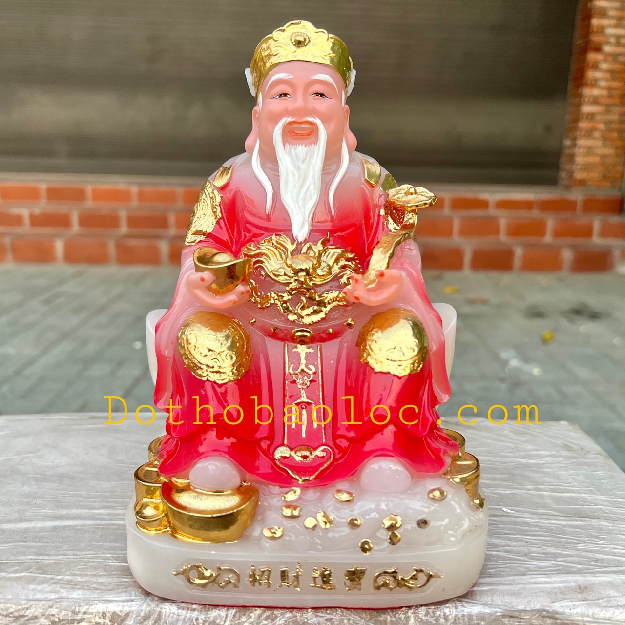 Tượng Thần tài Thổ Địa đế đá nhập khẩu cao cấp cao 20 cm – Đỏ ngọc bích
