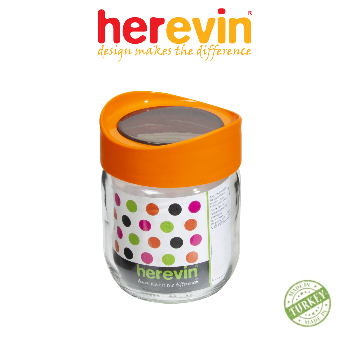 Bộ 3 Hũ Thuỷ Tinh Herevin Tròn Trơn Nắp Transparent 425ml - HEHU149357-560