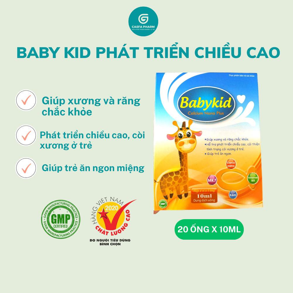 Siro bổ sung Vitamin D3, tăng hấp thu canxi và đề kháng cho trẻ BABYKID CALCIUM PLUS - Hộp 20 ống