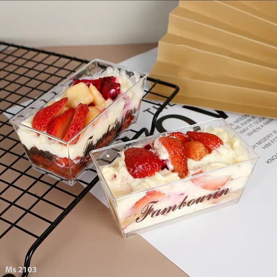 100 Hộp chữ nhật đựng bánh mousse, tiramisu, panna cotta có nắp 4745