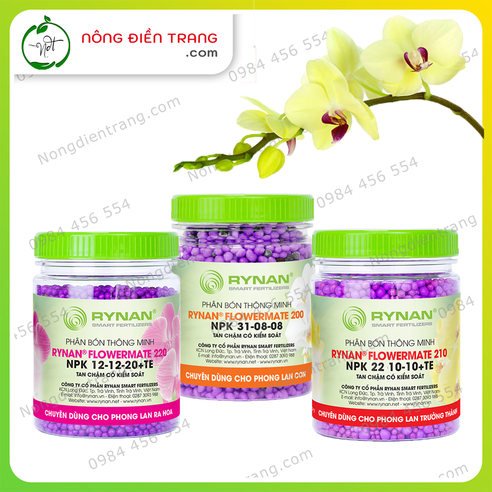 Phân Bón Tan Chậm Thông Minh RYNAN FLOWERMATE Cho Tất Cả Giai đoạn Phong Lan - Hộp 150g - Rynan 200, 210, 220 VTNN Nông Điền Trang