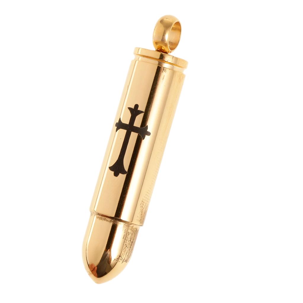 Silver/Gold Stainless Steel Cross Bullet Pendant Cremation Jewelry for Ashes