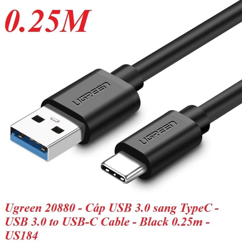 Ugreen UG20880US184TK 0.25M màu Đen Dây USB 3.0 sang USB-C - HÀNG CHÍNH HÃNG