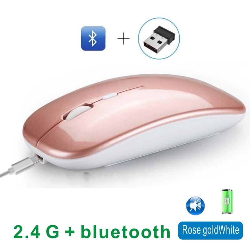 Chuột Không Dây Bluetooth Sạc Mause Ergonomic 2.4 Quang Im Lặng Chế Độ Kép USB Game Thủ Chơi Game Cho Máy Tính, Laptop