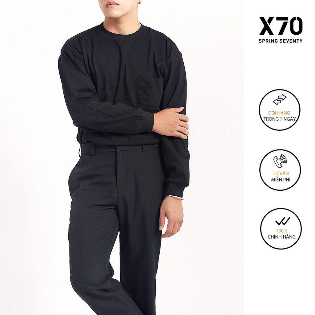 Áo Thun Nam Trơn Kiểu Dáng Cổ Tròn Tay Dài Thiết Kế Có Túi Thời Trang X70 - 06390047