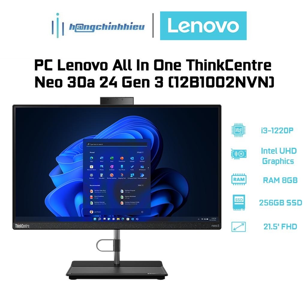 PC Lenovo All In One ThinkCentre Neo 30a 24 Gen 3 12B1002NVN (i3-1220P | 8GB | 256GB | Intel UHD Graphics | 21.5' FHD) Hàng chính hãng