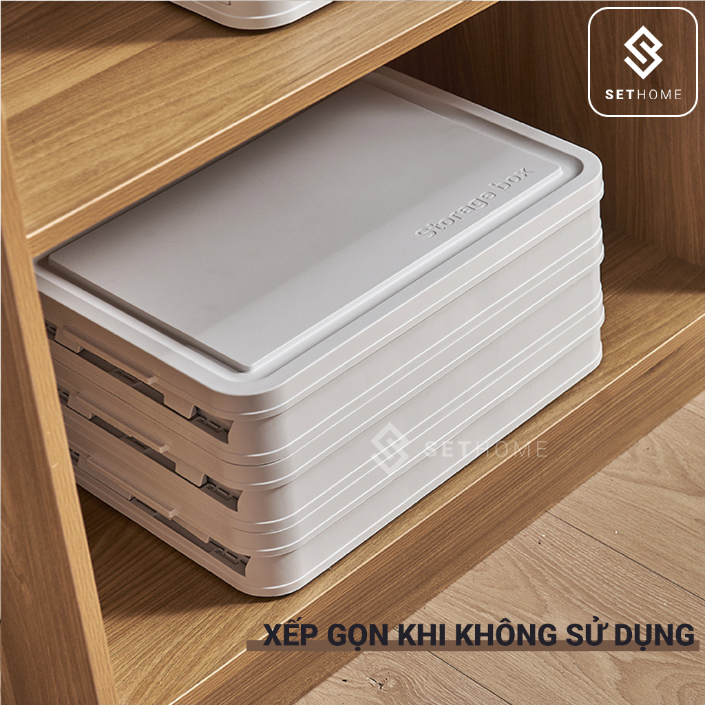 Thùng đựng đồ gấp gọn SETHOME đựng quần áo sách vở đồ chơi dung tích 36L có bánh xe