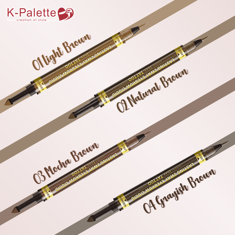 Bút Vẽ Lông Mày 2 Đầu K-Palette Eyebrow Pencil Chống Nước Lâu Trôi 24h (4 Màu)