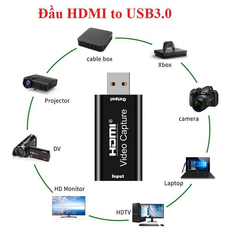 Đầu chuyển HDMI vào laptop, pc qua cổng USB, Video capture - Đầu ghi hình HDMI - Usb 3.0 Tặng 1 đèn led cắm cổng USB