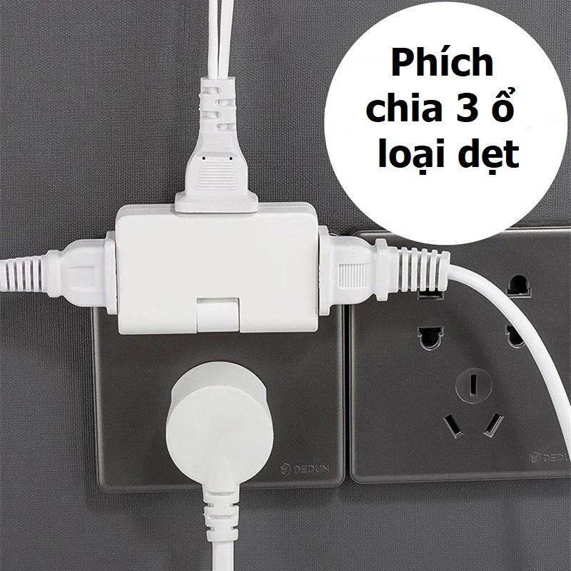 Ô Cắm Dẹt Chia 3 - Phích Cắm Chia 3 Ổ - Xoay 180 Độ - Dành Cho Không Gian Hẹp, Tiện Dụng - TakyHome 8607