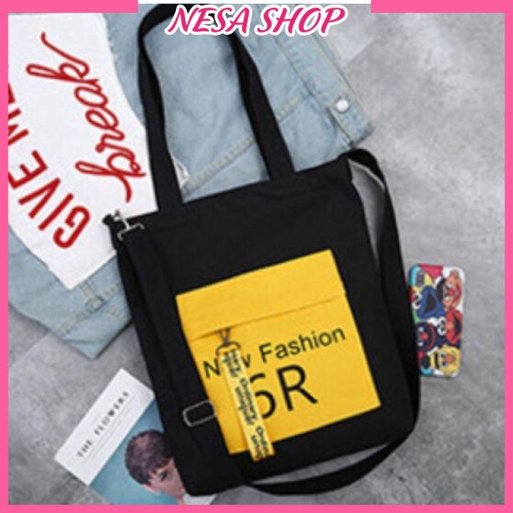 Túi đeo chéo nữ in chữ New Fashion 6R, túi Tote Canvas đi chơi, đi học NeSa Shop