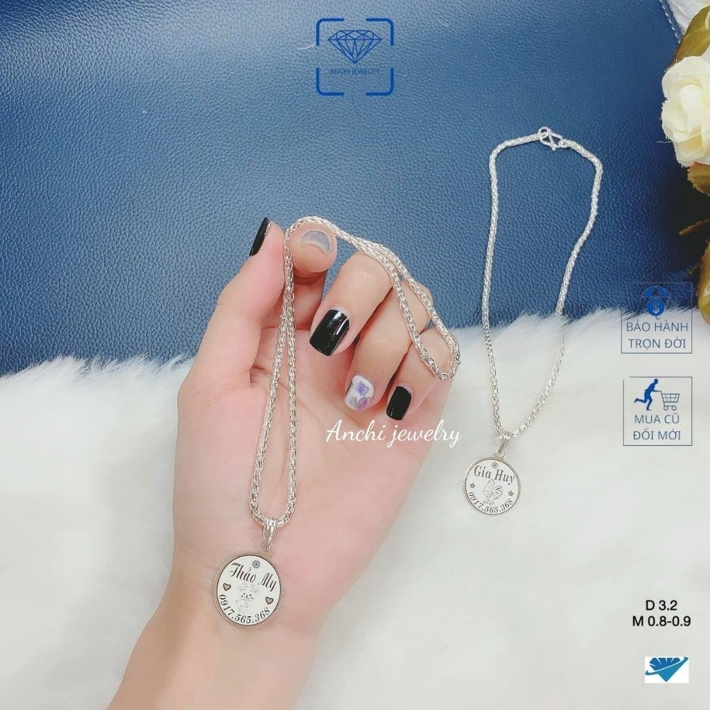 Dây chuyền( vòng cổ) bạc ta khắc tên cho bé trai miễn phí, Anchi jewelry