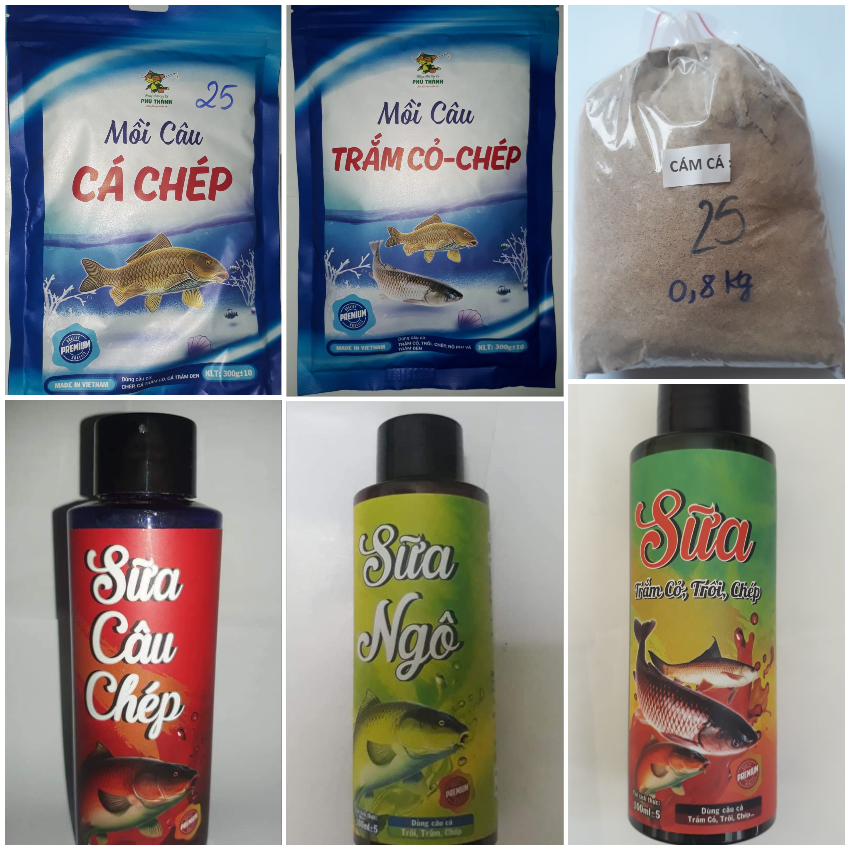 Combo_Bài Mồi Câu Cá CHÉP và TRẮM ,Bộ 6 kết hợp hoàn hảo của Hãng Phú Thành