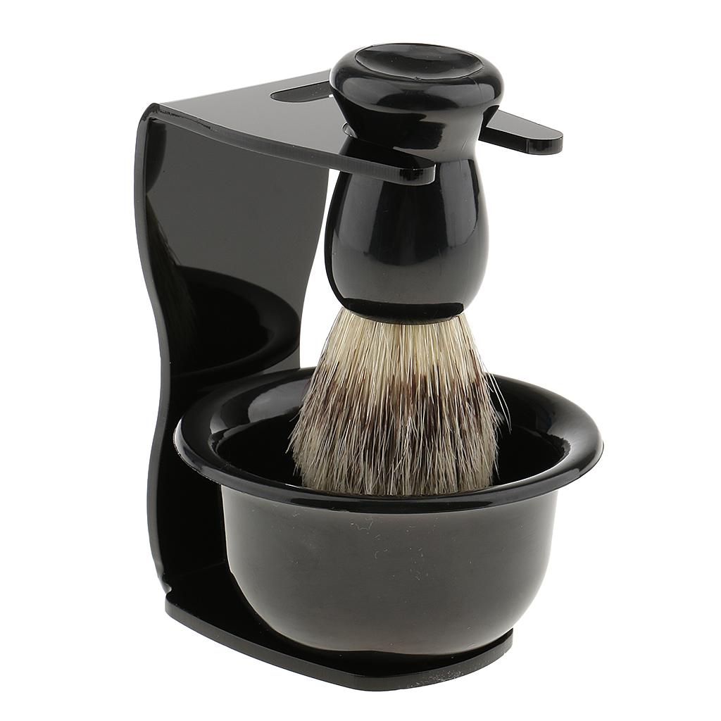 Men's Shave Set Shaving Brush+Steel Stand Holder+ Bowl Travel Kit
