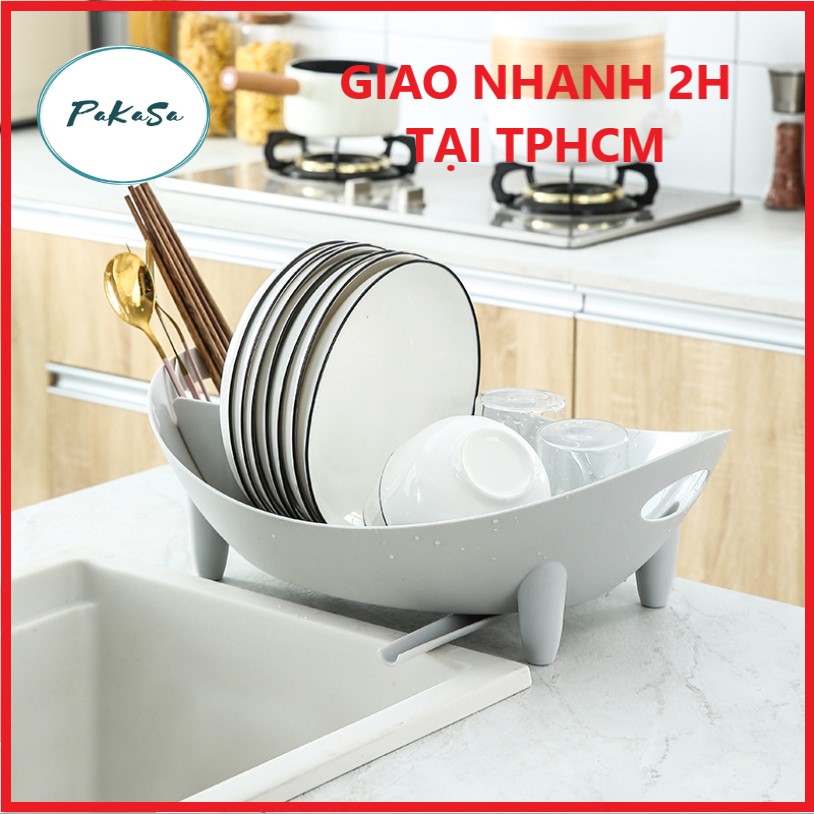 Rổ Giá Úp Bát Đĩa Thông Minh Hình Chiếc Thuyền Có Khay Hứng Nước - Đồ dùng nhà bếp thông minh PaKaSa - Hàng Chính Hãng 